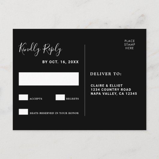 Botanische groene kerstbruiloft Black RSVP Uitnodiging Briefkaart (Achterkant)