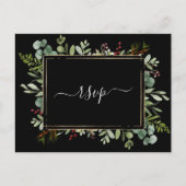 Botanische groene kerstbruiloft Black RSVP Uitnodiging Briefkaart (Voorkant)