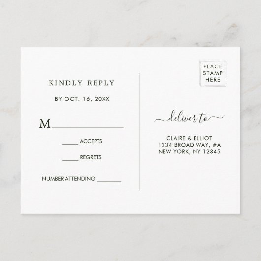 Botanische groene kerstbruiloft Groene RSVP Uitnodiging Briefkaart (Achterkant)