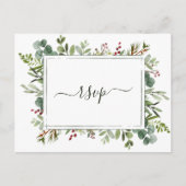 Botanische groene kerstbruiloft Groene RSVP Uitnodiging Briefkaart (Voorkant)