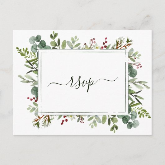 Botanische groene kerstbruiloft Groene RSVP Uitnodiging Briefkaart (Voorkant)