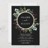 Botanische groene kerstbruiloft zwart kaart (Voorkant)