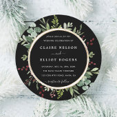 Botanische groene kerstbruiloft Zwarte Cirkel Kaart