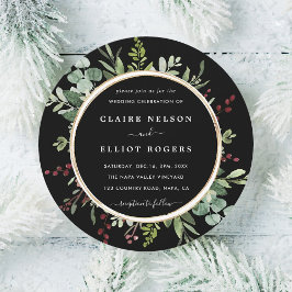 Botanische groene kerstbruiloft Zwarte Cirkel Kaart