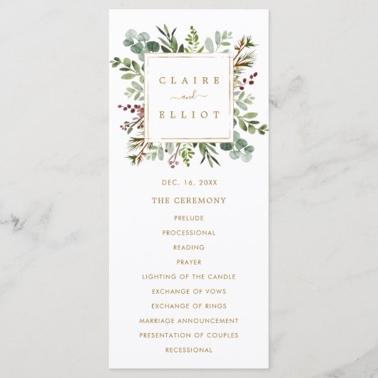 Botanische groene Kerstvakantie Gouden Bruiloft Programmakaart (Voorkant)