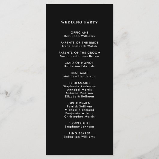 Botanische groene kerstvakantie zwart bruiloft programmakaart (Achterkant)