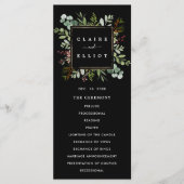 Botanische groene kerstvakantie zwart bruiloft programmakaart (Voorkant)