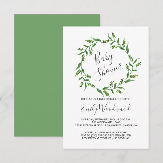 Botanische Groene Krans Baby Borrel Kaart (Voorkant / Achterkant)