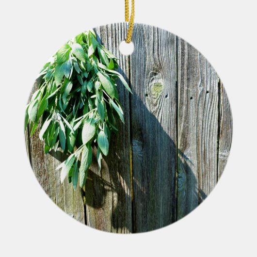 Botanische groene kruiden distressed houtnerf keramisch ornament (Voorkant)