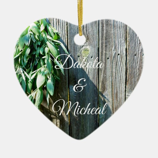 Botanische groene kruiden distressed houtnerf keramisch ornament (Voorkant)