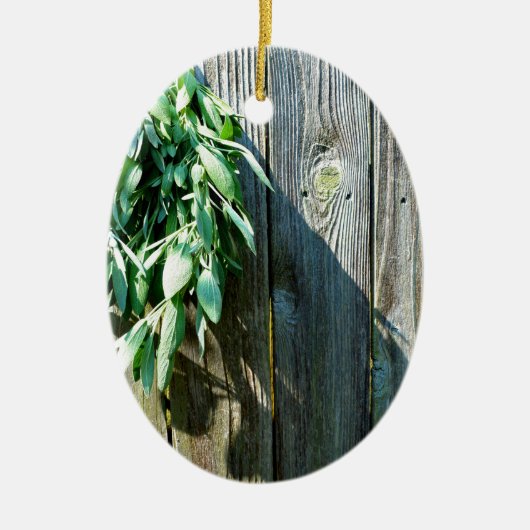 Botanische groene kruiden distressed houtnerf keramisch ornament (Voorkant)