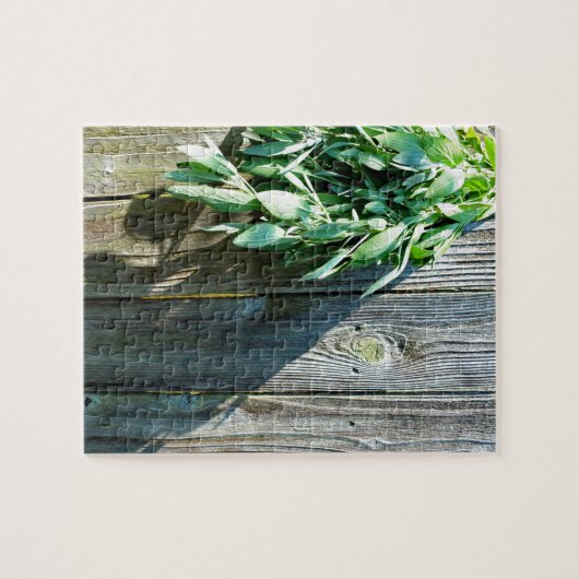 Botanische groene kruiden distressed houtnerf legpuzzel (Horizontaal)