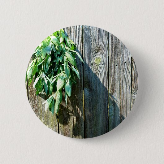 Botanische groene kruiden distressed houtnerf ronde button 5,7 cm (Voorkant)