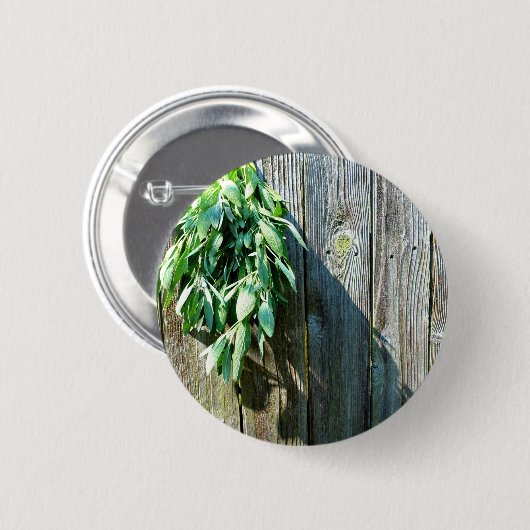 Botanische groene kruiden distressed houtnerf ronde button 5,7 cm (Voorkant /achterkant)