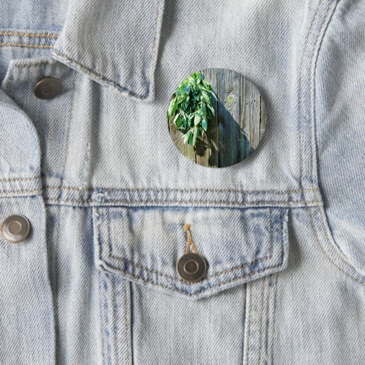 Botanische groene kruiden distressed houtnerf ronde button 5,7 cm (In situ)