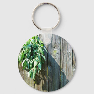 Botanische groene kruiden distressed houtnerf sleutelhanger