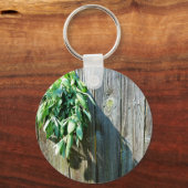 Botanische groene kruiden distressed houtnerf sleutelhanger (Voorkant)
