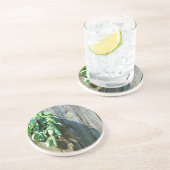 Botanische groene kruiden distressed houtnerf zandsteen onderzetter (Zijkant)