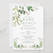 Botanische groene Leaf Baby Brunch Invitation Kaart (Voorkant)