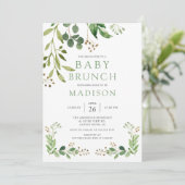 Botanische groene Leaf Baby Brunch Invitation Kaart (Staand voorkant)