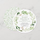 Botanische groene Leaf Baby Brunch Invitation Kaart (Voorkant / Achterkant)