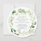Botanische groene Leaf Baby Brunch Invitation Kaart (Voorkant)