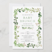 Botanische groene Leaf Baby Brunch Invitation Kaart (Voorkant)