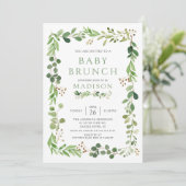 Botanische groene Leaf Baby Brunch Invitation Kaart (Staand voorkant)
