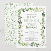 Botanische groene Leaf Baby Brunch Invitation Kaart (Voorkant / Achterkant)