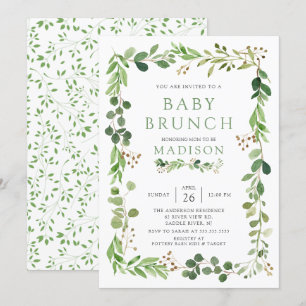 Botanische groene Leaf Baby Brunch Invitation Kaart