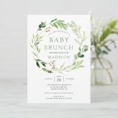 Botanische groene Leaf Baby Brunch Invitation Kaart (Staand voorkant)