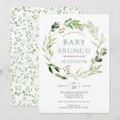 Botanische groene Leaf Baby Brunch Invitation Kaart (Voorkant / Achterkant)