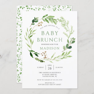Botanische groene Leaf Baby Brunch Invitation Kaart