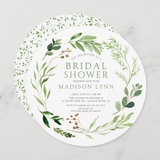 Botanische groene Leaf Bridal Shower Invitation Kaart (Voorkant / Achterkant)