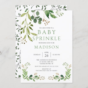 Botanische groene lef Baby Sprinkle Invitation Kaart