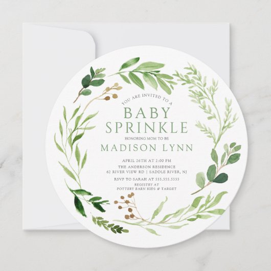 Botanische groene lef Baby Sprinkle Invitation Kaart (Voorkant)