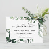 Botanische Groene Loof Waterverf Bruiloft Bewaren Save The Date (Staand voorkant)