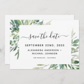 Botanische Groene Loof Waterverf Bruiloft Bewaren Save The Date (Voorkant / Achterkant)