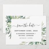 Botanische Groene Loof Waterverf Bruiloft Opslaan Save The Date (Voorkant / Achterkant)