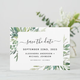 Botanische Groene Loof Waterverf Bruiloft Opslaan Save The Date