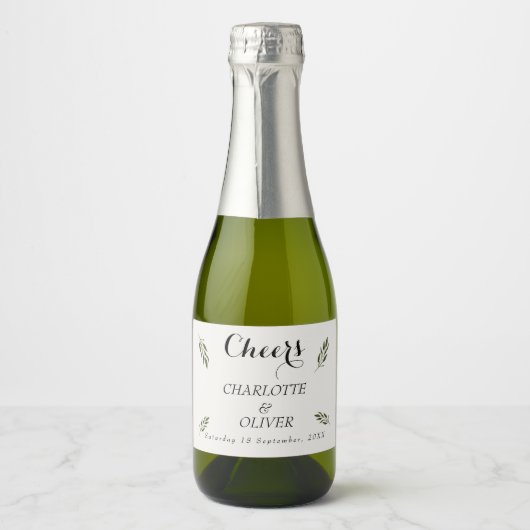 Botanische Groene Mini Champagne Fles Label Set Sparkling Wijnetiket (Voorkant)