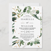 Botanische groene moderne gouden eucalyptus bruilo kaart (Voorkant)