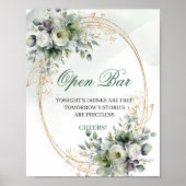 Botanische groene open bar bord gouden blad poster (Voorkant)