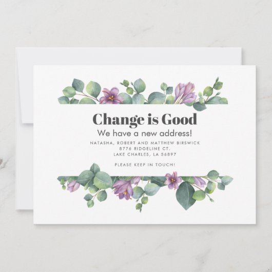 Botanische Groene Paarse Eucalyptus Bewegen Aankondiging (Voorkant)