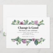 Botanische Groene Paarse Eucalyptus Bewegen Aankondiging (Voorkant / Achterkant)