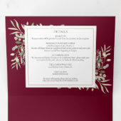 Botanische groene planten burgundy foto bruiloft drieluik uitnodiging (Binnenzijde eerst)