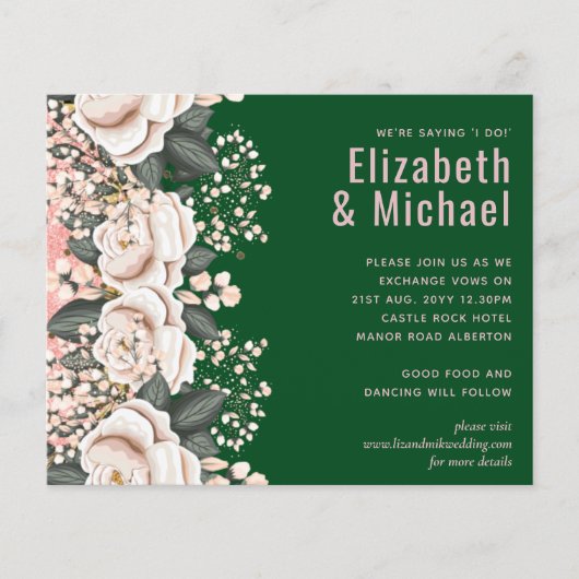 Botanische Groene Roze Floral Weddenschap Budget (Voorkant)