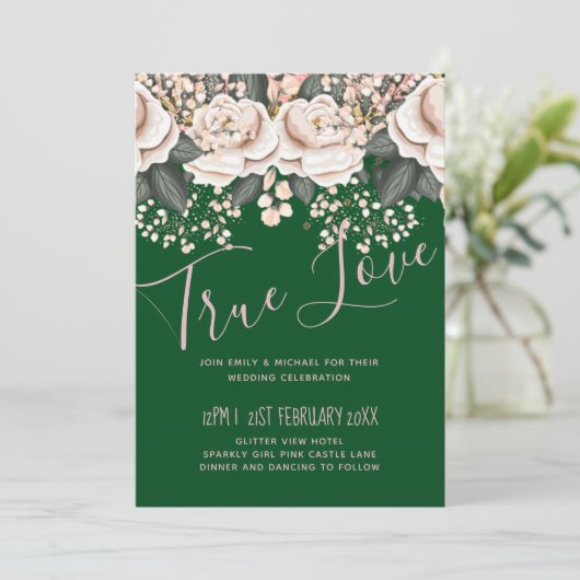 Botanische Groene Roze Floral Weddenschap Budget (Staand voorkant)