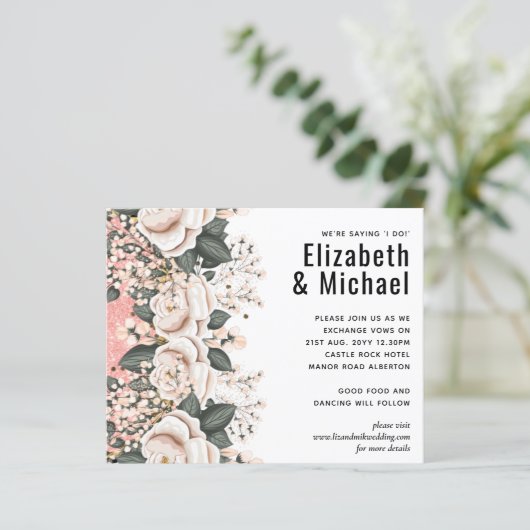 Botanische Groene Roze Floral Weddenschap Budget (Staand voorkant)