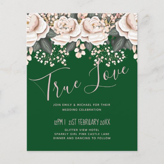 Botanische Groene Roze Floral Weddenschap Budget (Voorkant)